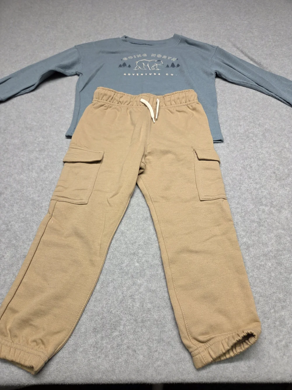 0286 Carter's Tan Cargo Jogger Set with Blue Graphic Top